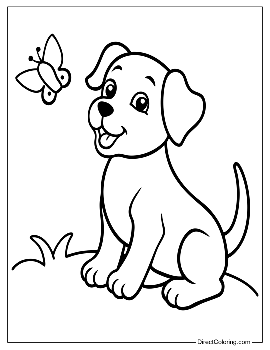 Puppy with Butterfly Coloring Page
